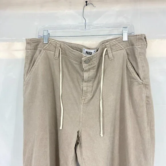 Paige Women 34 Carly Wide Leg Pant Khaki Ankle Moss Taupe Tie Waist High Waist - Picture 3 of 12
